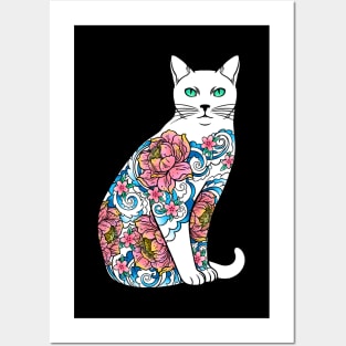 Cat In Lotus Tattoo Posters and Art